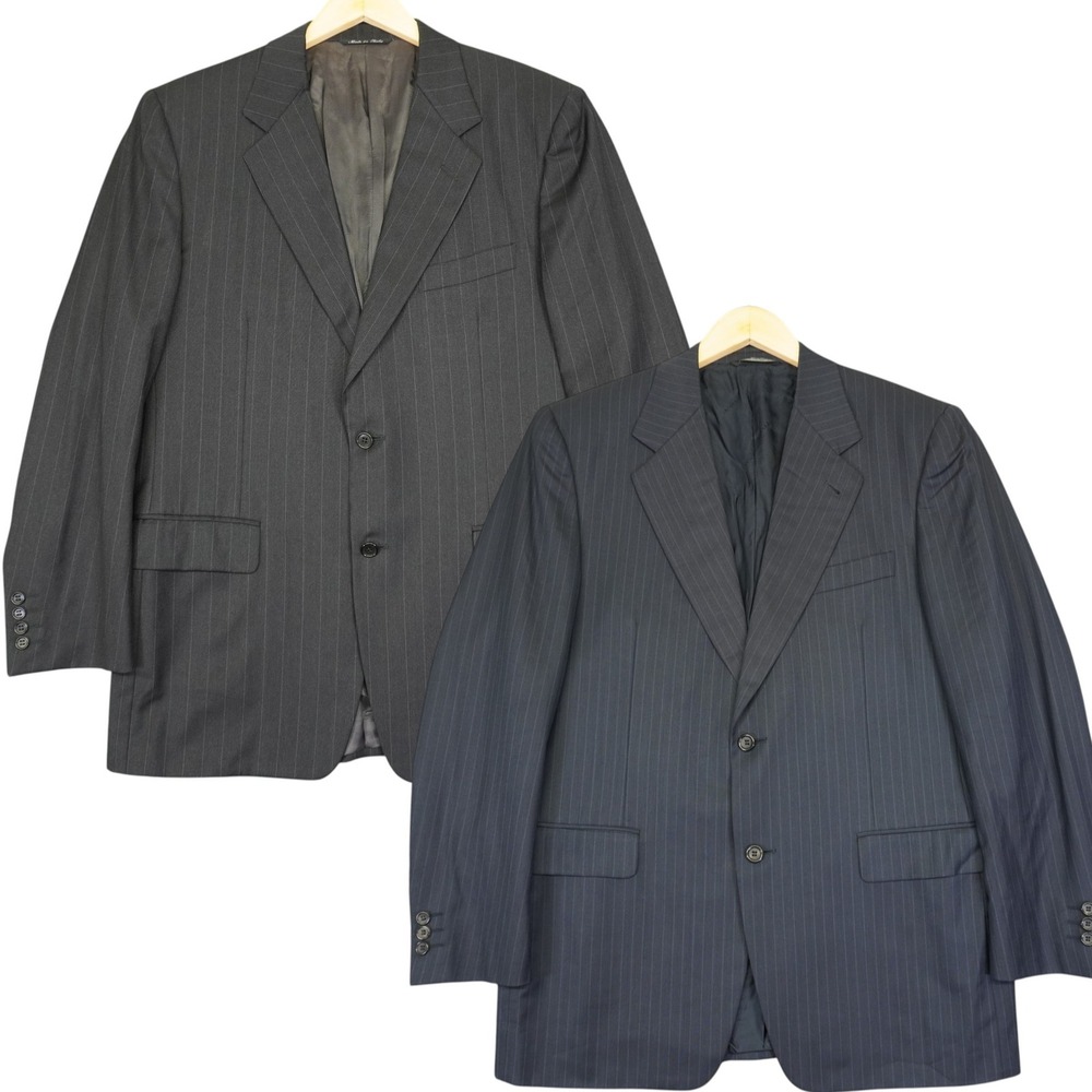 (Lot of 2) Canali Blazer Men 50R EU 40R US Grey Navy Pinstripe Wool Sport Coat
